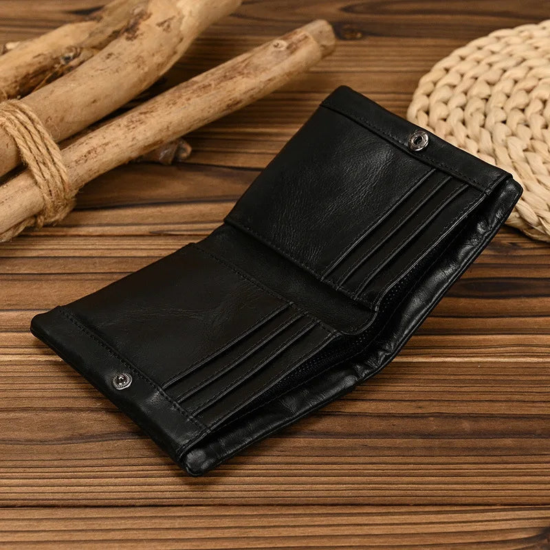 Men's Vintage Genuine Leather RFID Wallet with Zip and Compact Card Holder