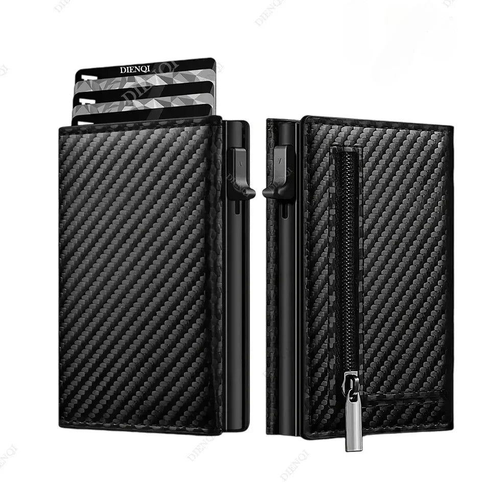 Slim Genuine Leather Men's Wallet with RFID Pop-Up Card Holder and Compartments