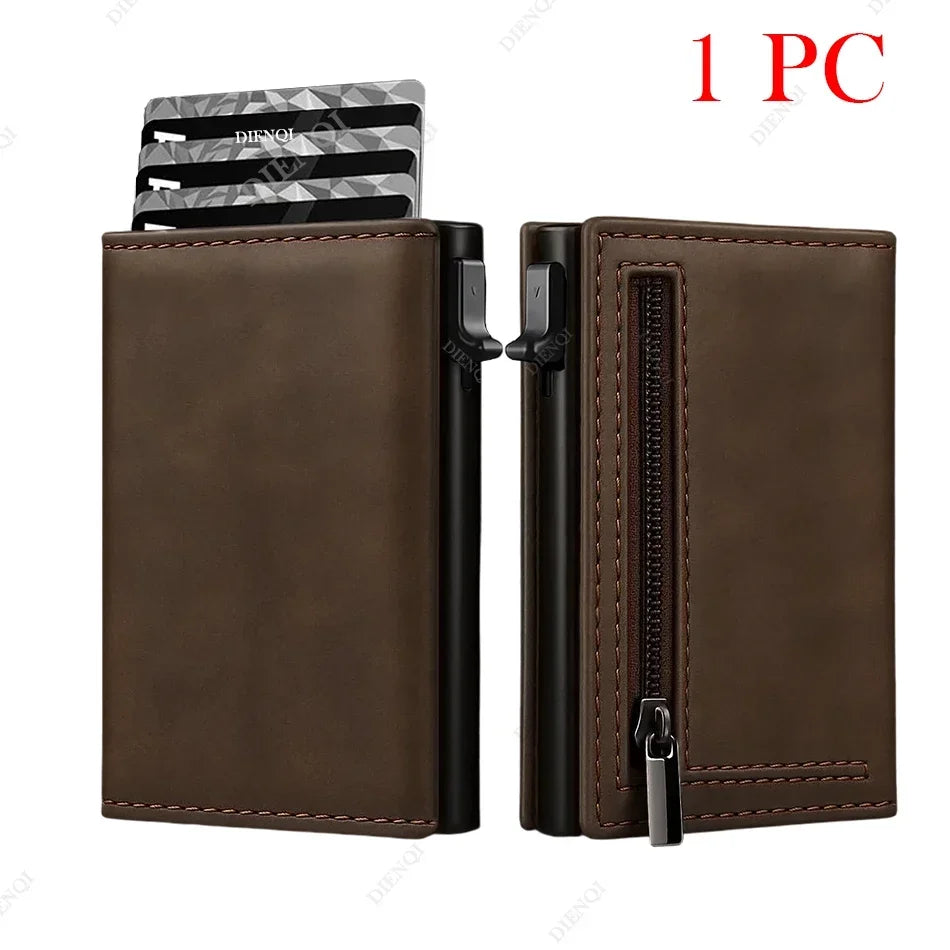 Slim Genuine Leather Men's Wallet with RFID Pop-Up Card Holder and Compartments Image