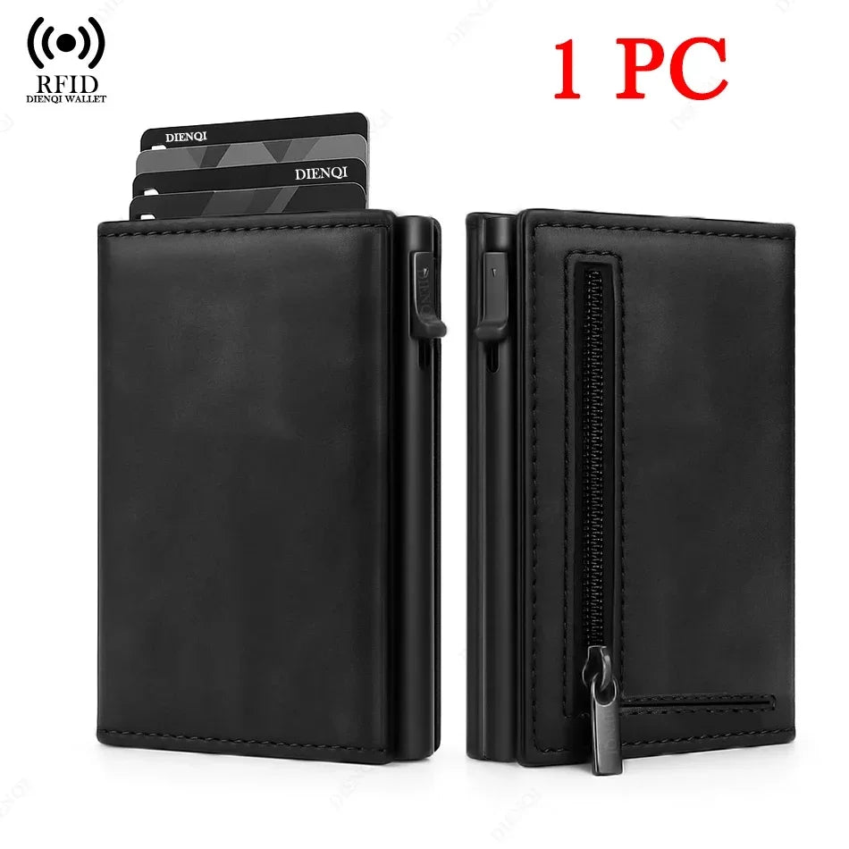 Slim Genuine Leather Men's Wallet with RFID Pop-Up Card Holder and Compartments