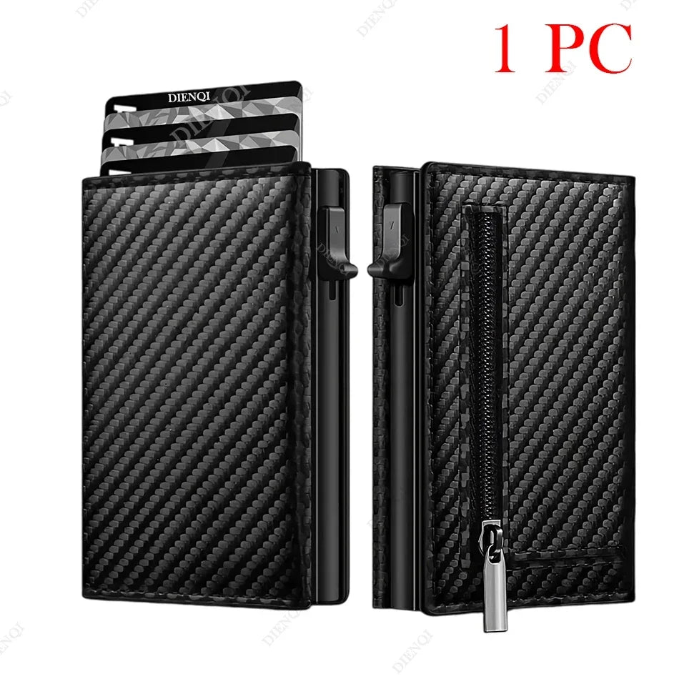 Slim Genuine Leather Men's Wallet with RFID Pop-Up Card Holder and Compartments
