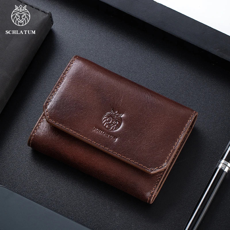 Men's Genuine Leather Trifold Wallet with RFID, Snap Closure and Zipper Pocket