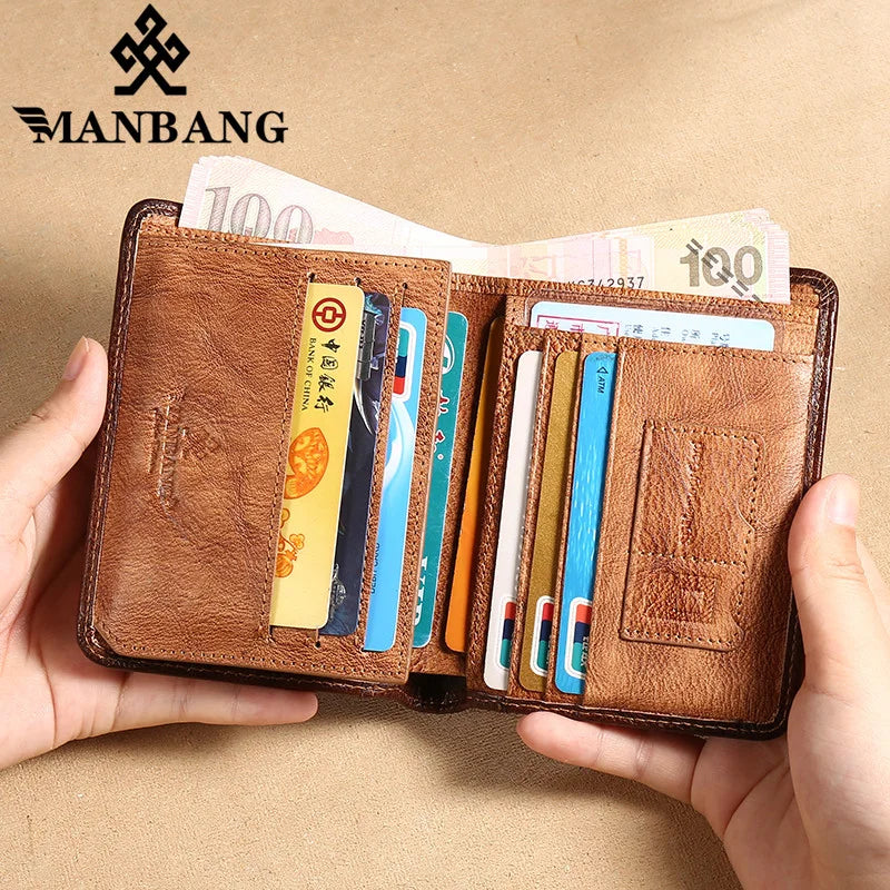 Men's Genuine Leather Trifold RFID Wallet with Card Holder and ID Window Image