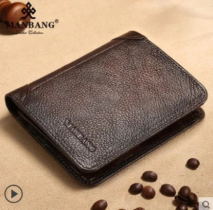 Men's Genuine Leather Trifold RFID Wallet with Card Holder and ID Window