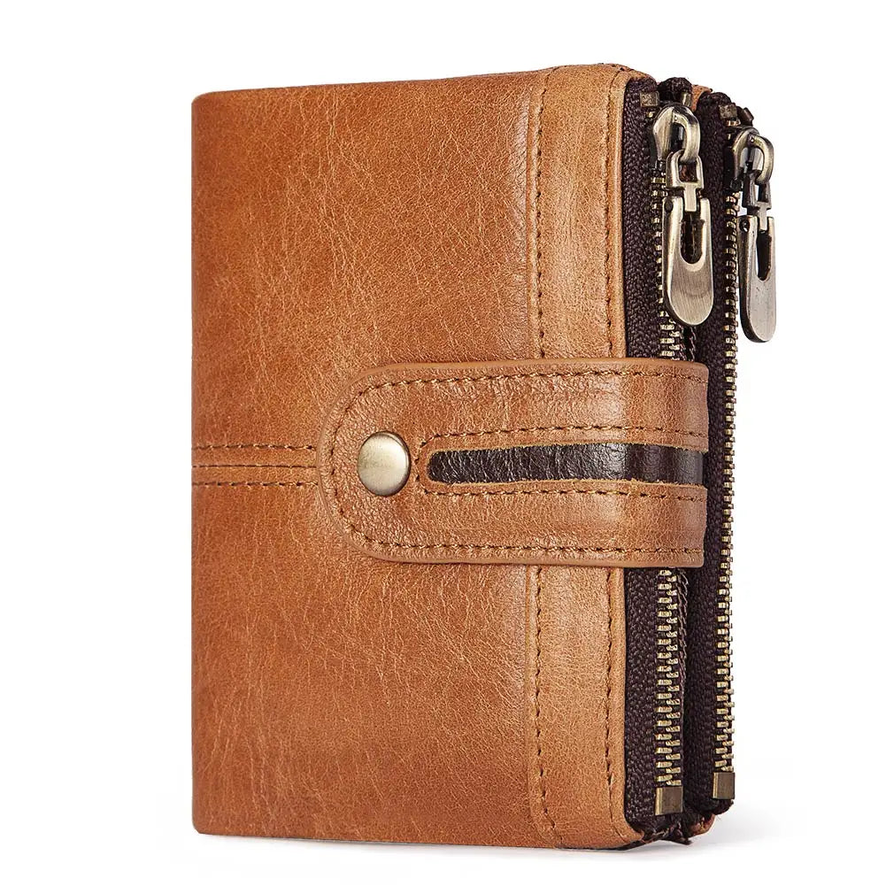 Genuine Leather Wallet for Men with RFID Protection and Zip Closure – Short Model