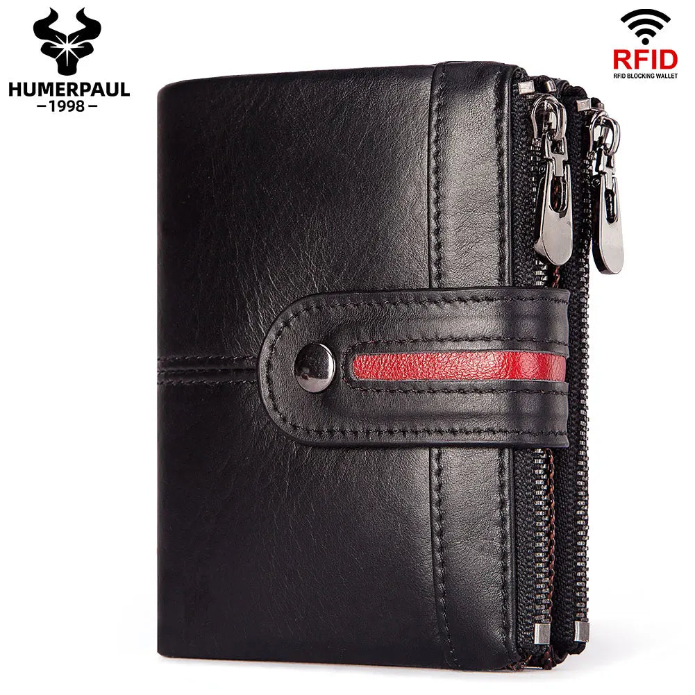 Genuine Leather Wallet for Men with RFID Protection and Zip Closure – Short Model Image
