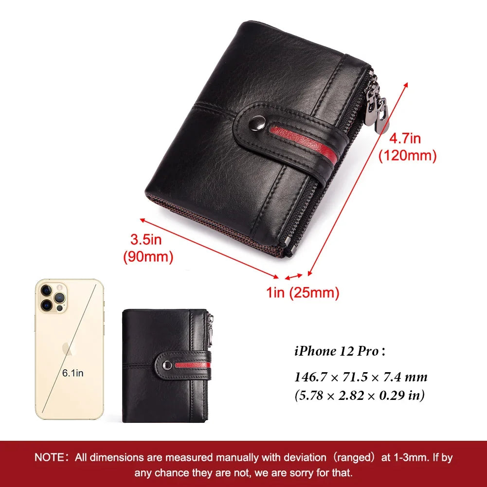 Genuine Leather Wallet for Men with RFID Protection and Zip Closure – Short Model
