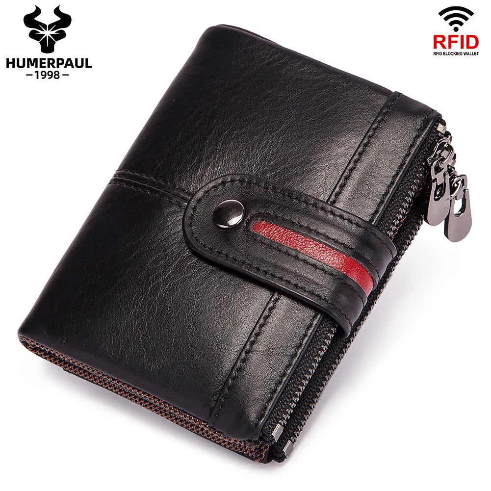 Genuine Leather Wallet for Men with RFID Protection and Zip Closure – Short Model