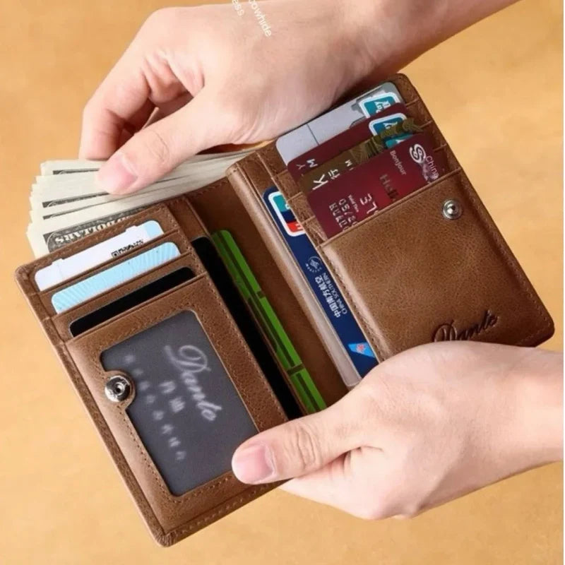 Men's Genuine Leather Wallet with Large Capacity, Zip, and Integrated RFID Protection