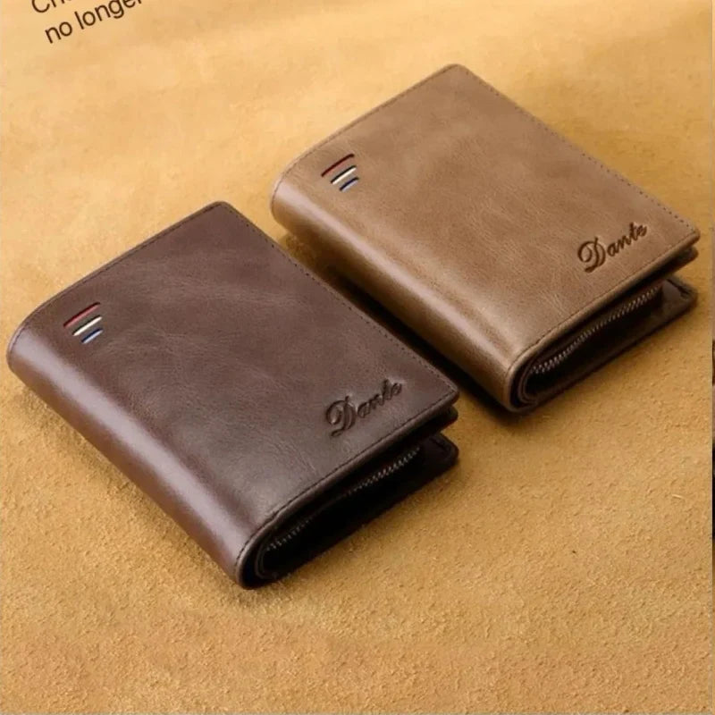 Men's Genuine Leather Wallet with Large Capacity, Zip, and Integrated RFID Protection