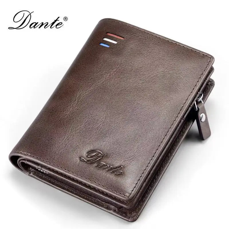 Men's Genuine Leather Wallet with Large Capacity, Zip, and Integrated RFID Protection