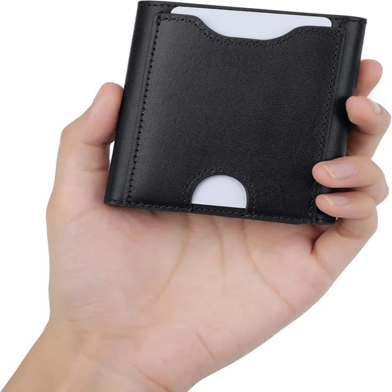 Men's Genuine Leather Compact Trifold Wallet with Snap Coin Pocket