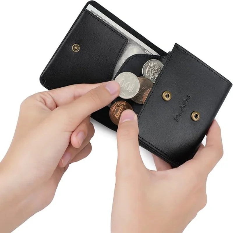 Men's Genuine Leather Compact Trifold Wallet with Snap Coin Pocket Image