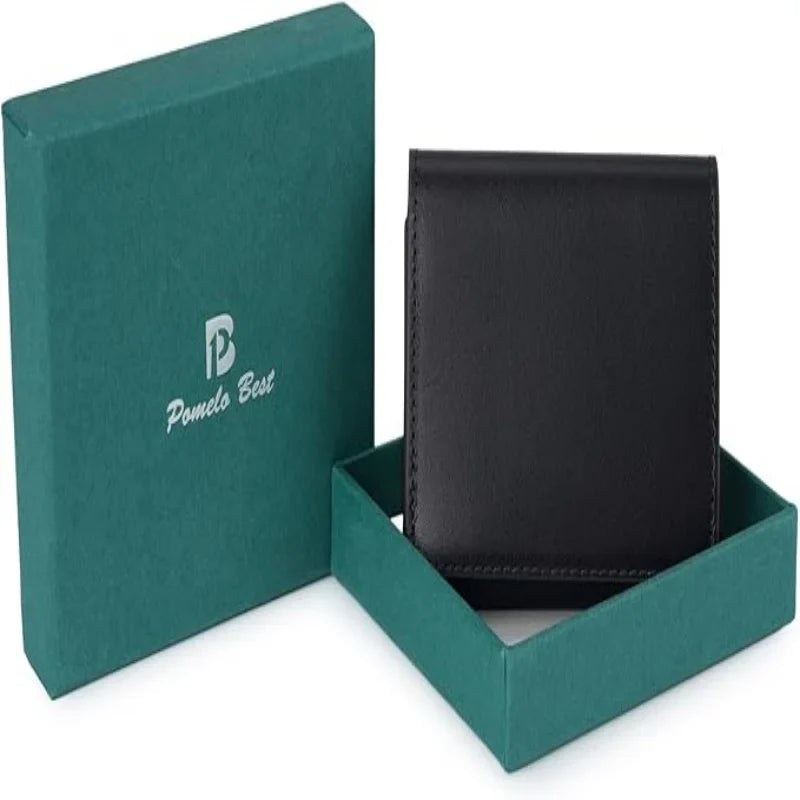 Men's Genuine Leather Compact Trifold Wallet with Snap Coin Pocket