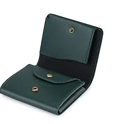 Men's Genuine Leather Compact Trifold Wallet with Snap Coin Pocket