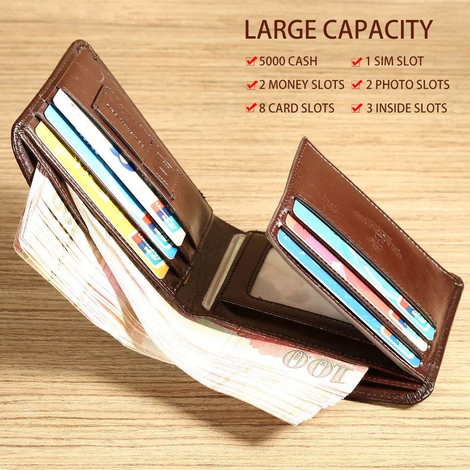Men's Genuine Leather Compact Trifold Wallet with Card Holder Image