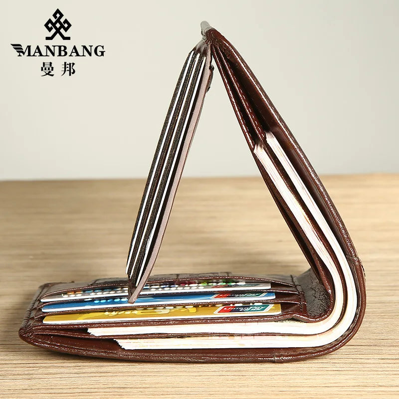 Men's Genuine Leather Compact Trifold Wallet with Card Holder
