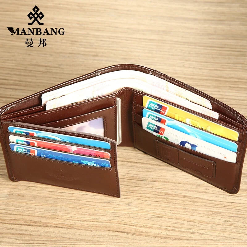 Men's Genuine Leather Compact Trifold Wallet with Card Holder