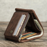 Men's Genuine Leather Compact Trifold Wallet with RFID and Zippered Coin Pocket