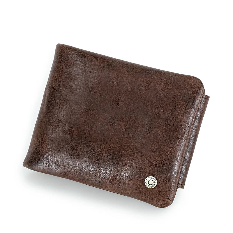 Men's Genuine Leather Compact Trifold Wallet with RFID and Zippered Coin Pocket