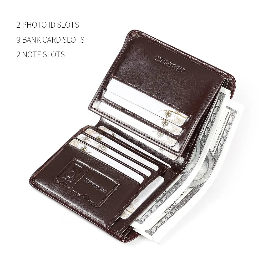 Men's Genuine Cowhide Leather Compact Trifold Wallet with Integrated RFID Image