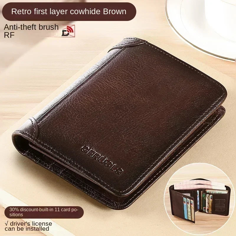Men's Genuine Leather Compact Trifold RFID Wallet with Cardholder and Bill Compartments Image