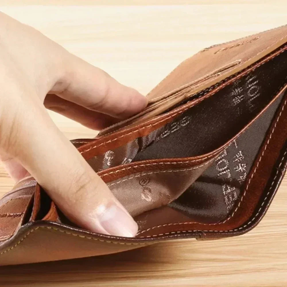Men's Genuine Leather Compact Trifold RFID Wallet with Cardholder and Bill Compartments