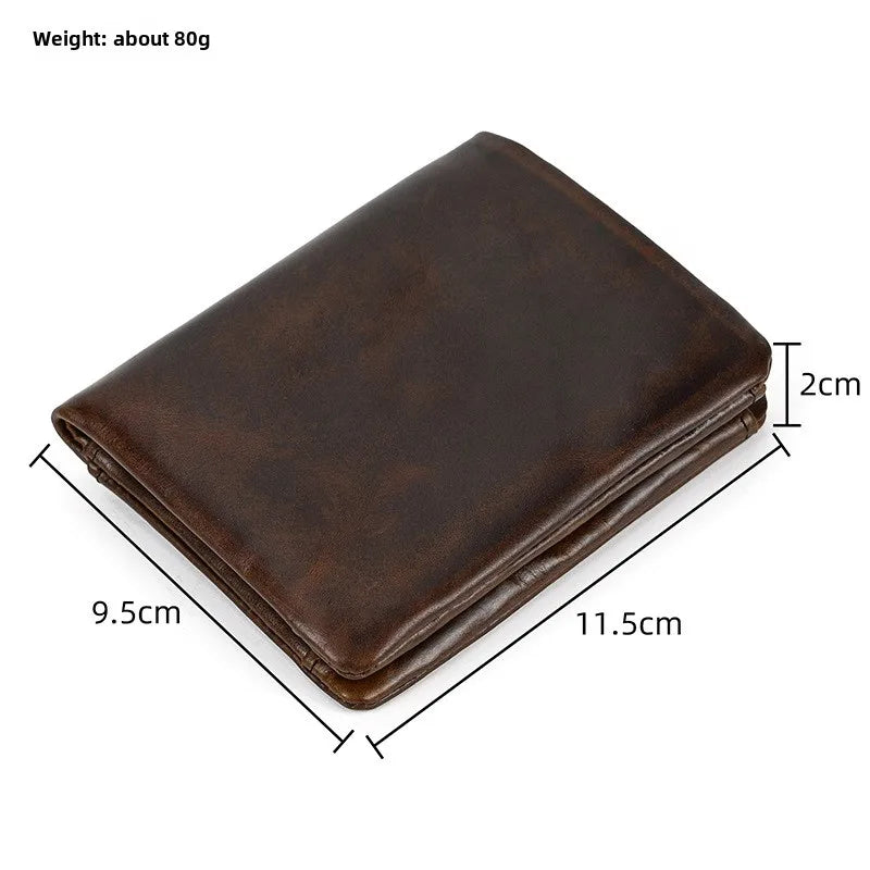 Genuine Cowhide Leather Bifold Wallet with Zippered Coin Pocket for Men