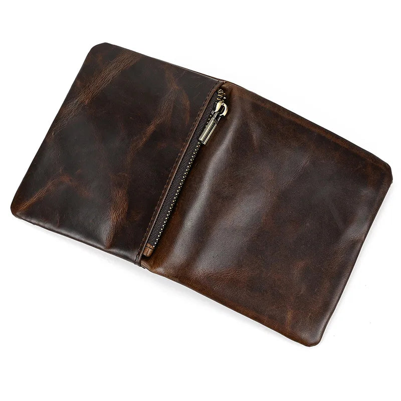 Genuine Cowhide Leather Bifold Wallet with Zippered Coin Pocket for Men Image