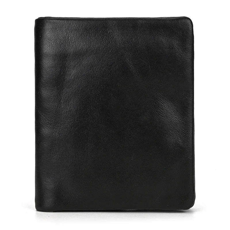 Genuine Cowhide Leather Bifold Wallet with Zippered Coin Pocket for Men