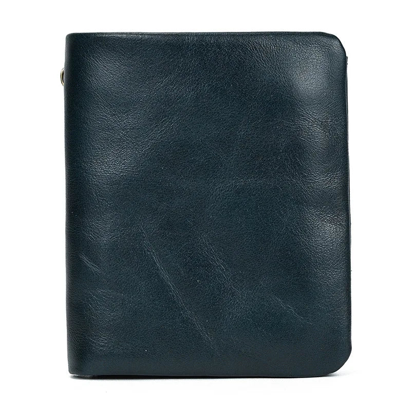 Genuine Cowhide Leather Bifold Wallet with Zippered Coin Pocket for Men