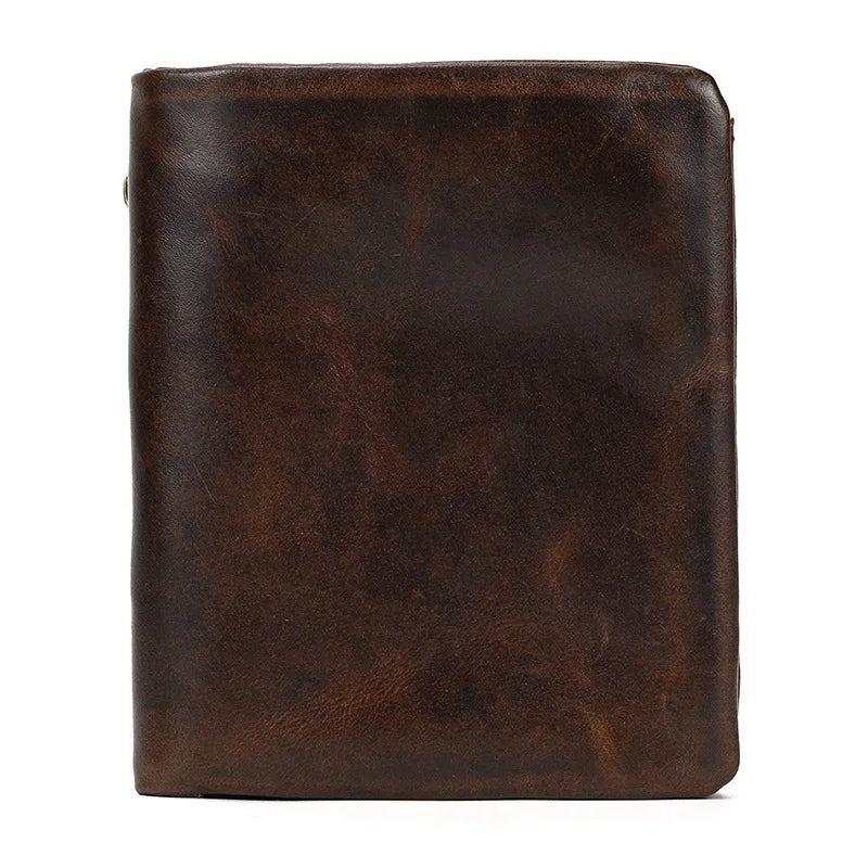 Genuine Cowhide Leather Bifold Wallet with Zippered Coin Pocket for Men
