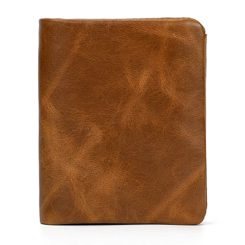 Genuine Cowhide Leather Bifold Wallet with Zippered Coin Pocket for Men