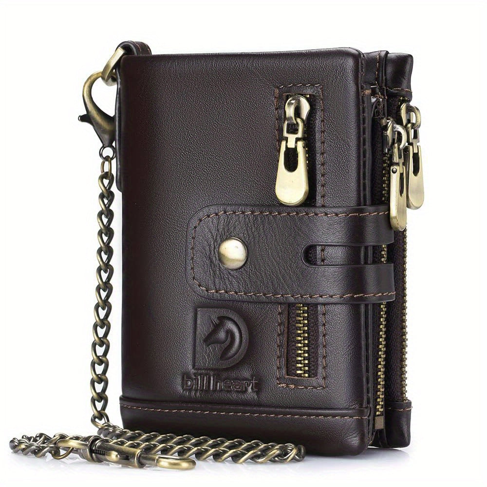 Men's Cowhide Leather Chain Wallet, RFID Blocking
