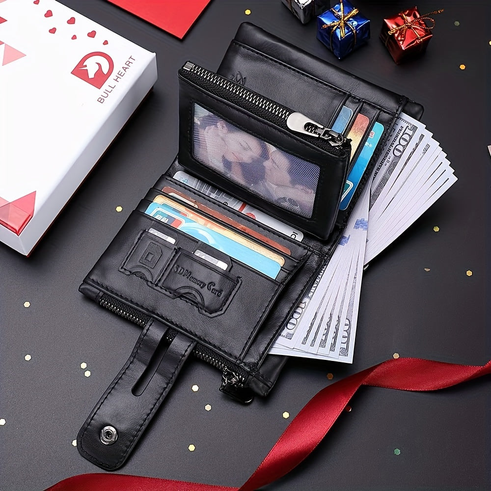 Men's Cowhide Leather Chain Wallet, RFID Blocking