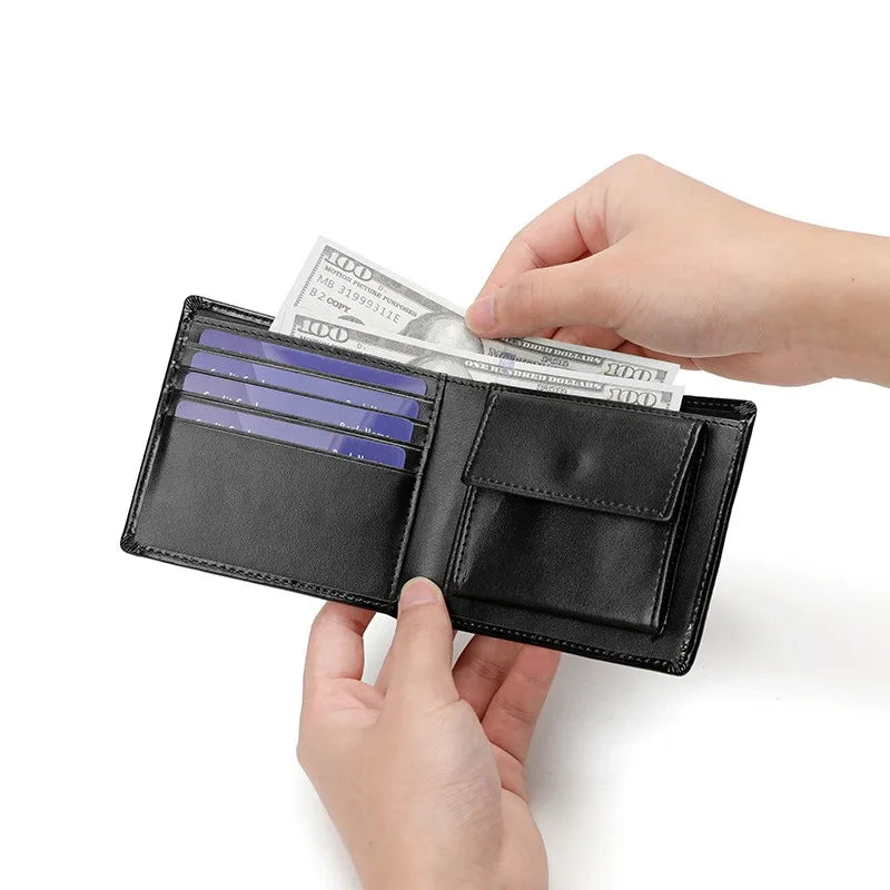 Men's Genuine Leather Compact Bifold Wallet with Card Holder and Coin Pocket