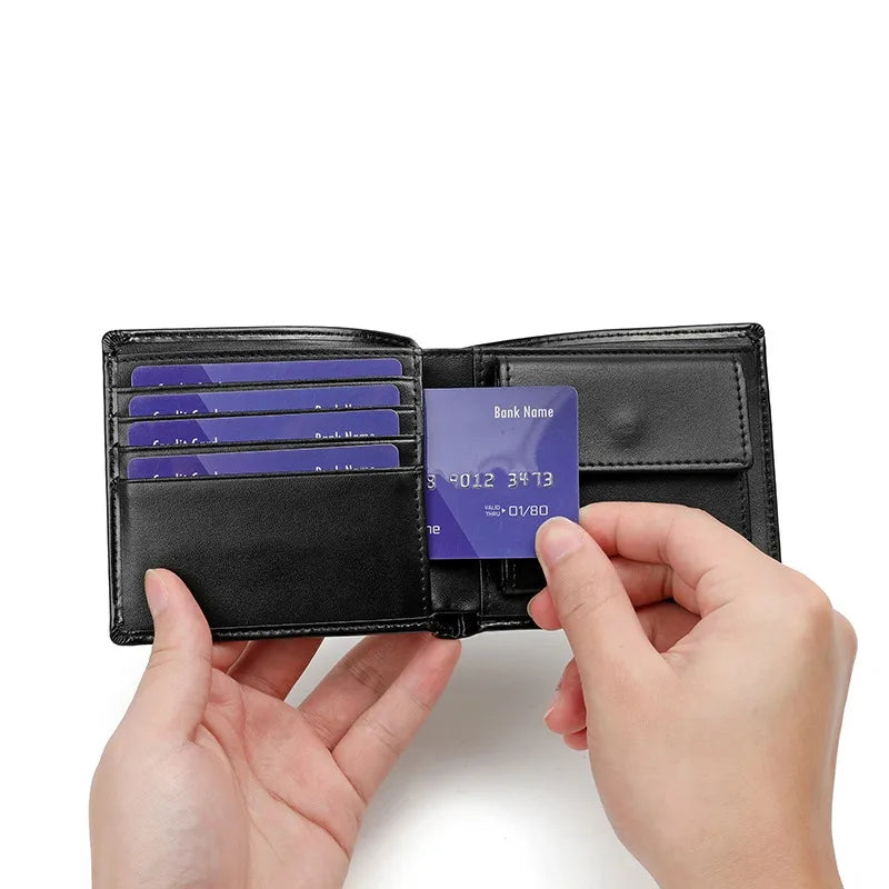 Men's Genuine Leather Compact Bifold Wallet with Card Holder and Coin Pocket Image