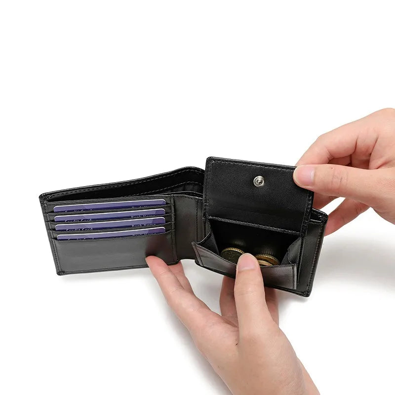 Men's Genuine Leather Compact Bifold Wallet with Card Holder and Coin Pocket