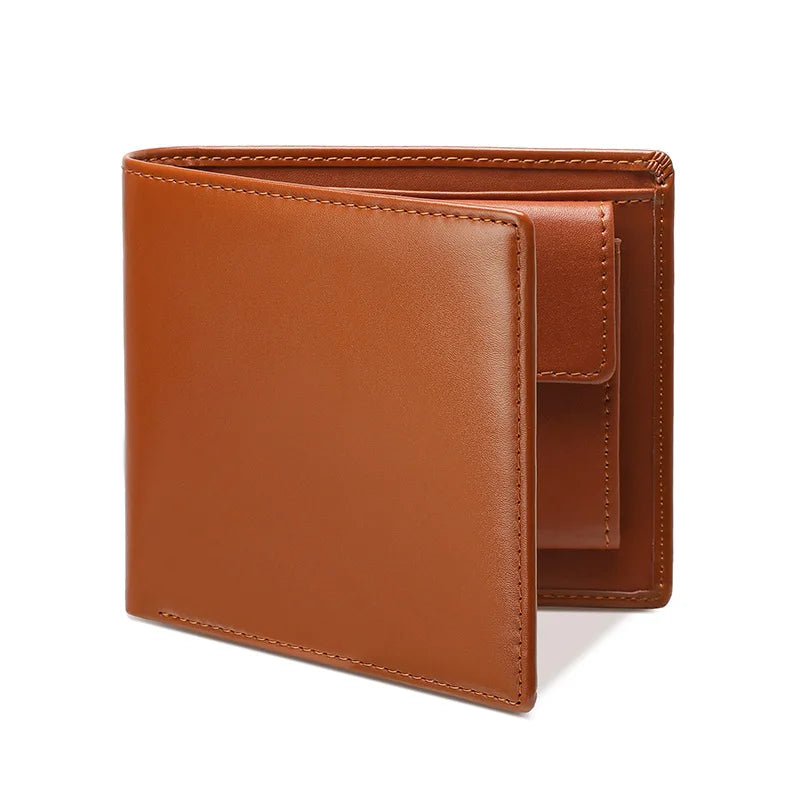 Men's Genuine Leather Compact Bifold Wallet with Card Holder and Coin Pocket