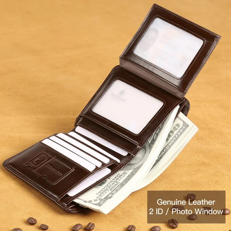 Compact Genuine Leather Men's Wallet without Zipper with Elegant Card Holder Image