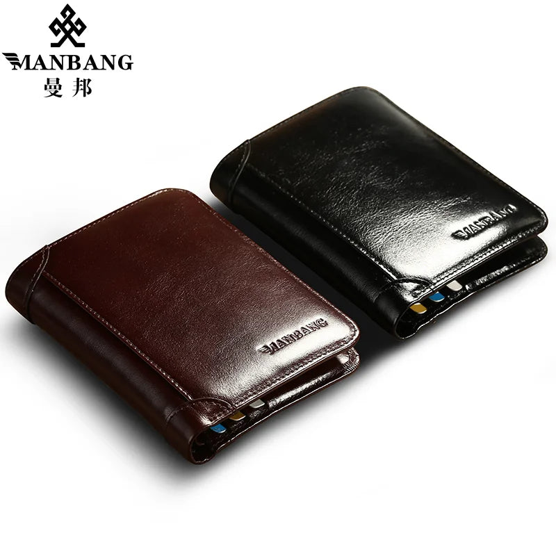 Compact Genuine Leather Men's Wallet without Zipper with Elegant Card Holder