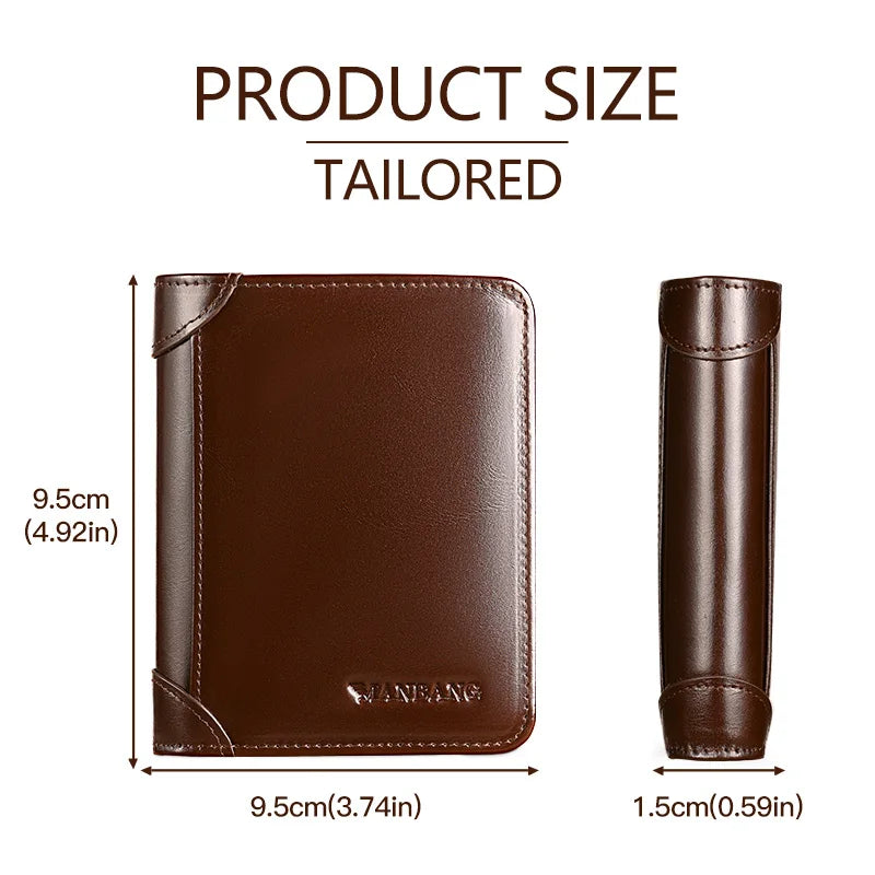 Compact Genuine Leather Men's Wallet without Zipper with Elegant Card Holder
