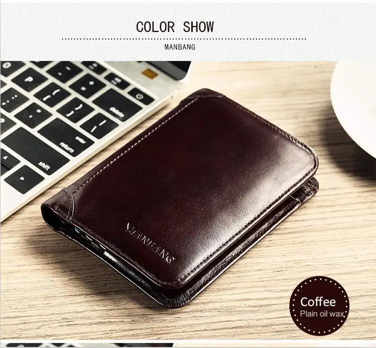Compact Genuine Leather Men's Wallet without Zipper with Elegant Card Holder