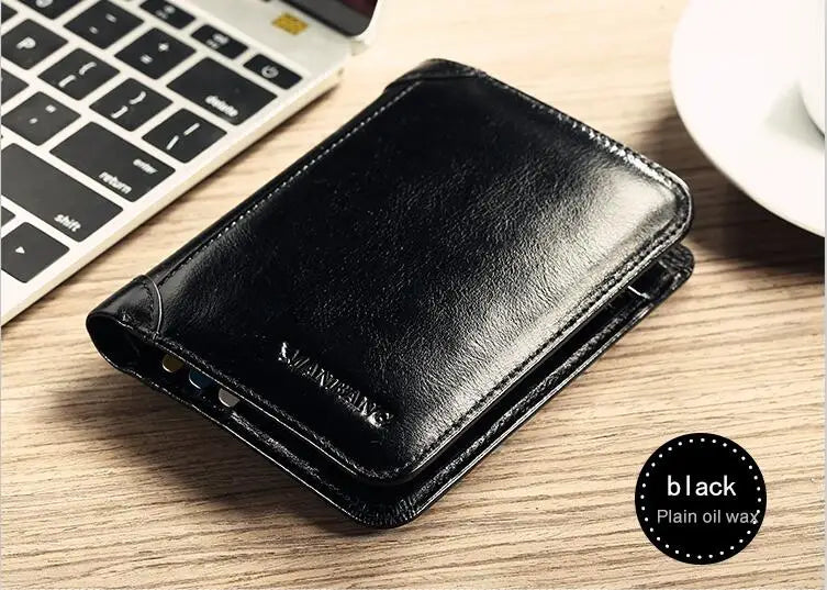 Compact Genuine Leather Men's Wallet without Zipper with Elegant Card Holder