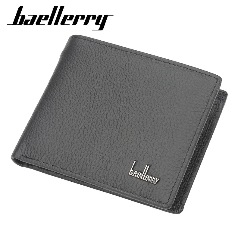 Compact Genuine Leather Wallet for Men with Card Holder and Snap Button