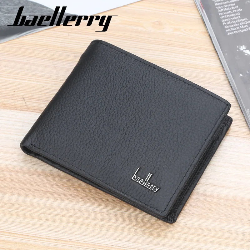Compact Genuine Leather Wallet for Men with Card Holder and Snap Button Image