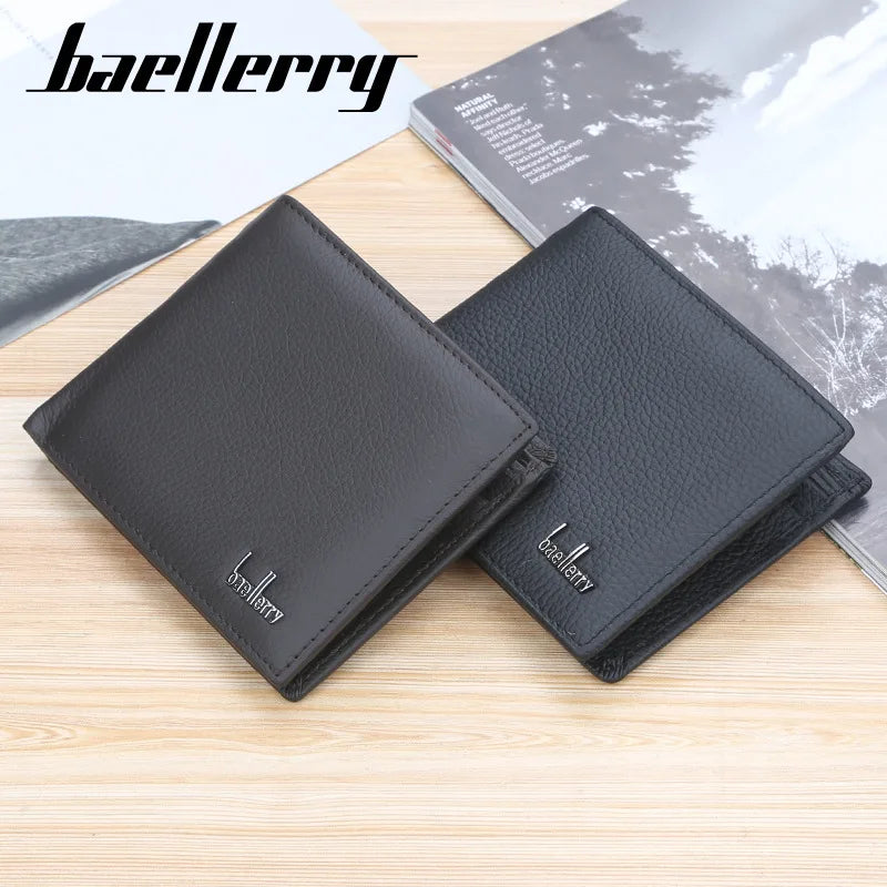 Compact Genuine Leather Wallet for Men with Card Holder and Snap Button