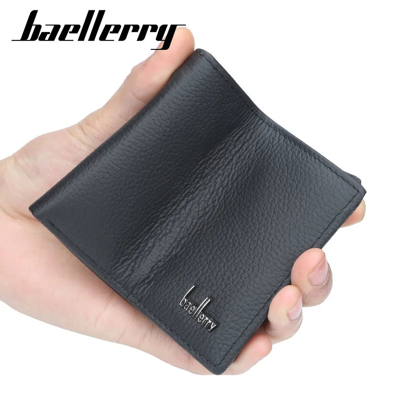 Compact Genuine Leather Wallet for Men with Card Holder and Snap Button