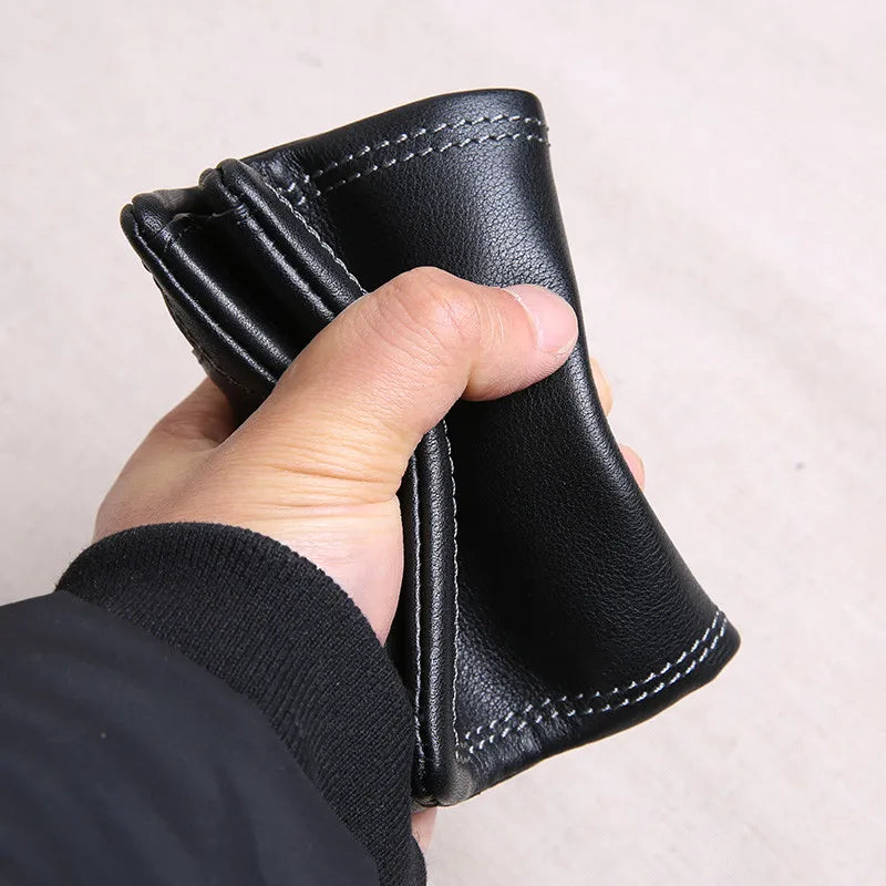 Compact Black Genuine Leather Men's Wallet with Card Holder and Compartments