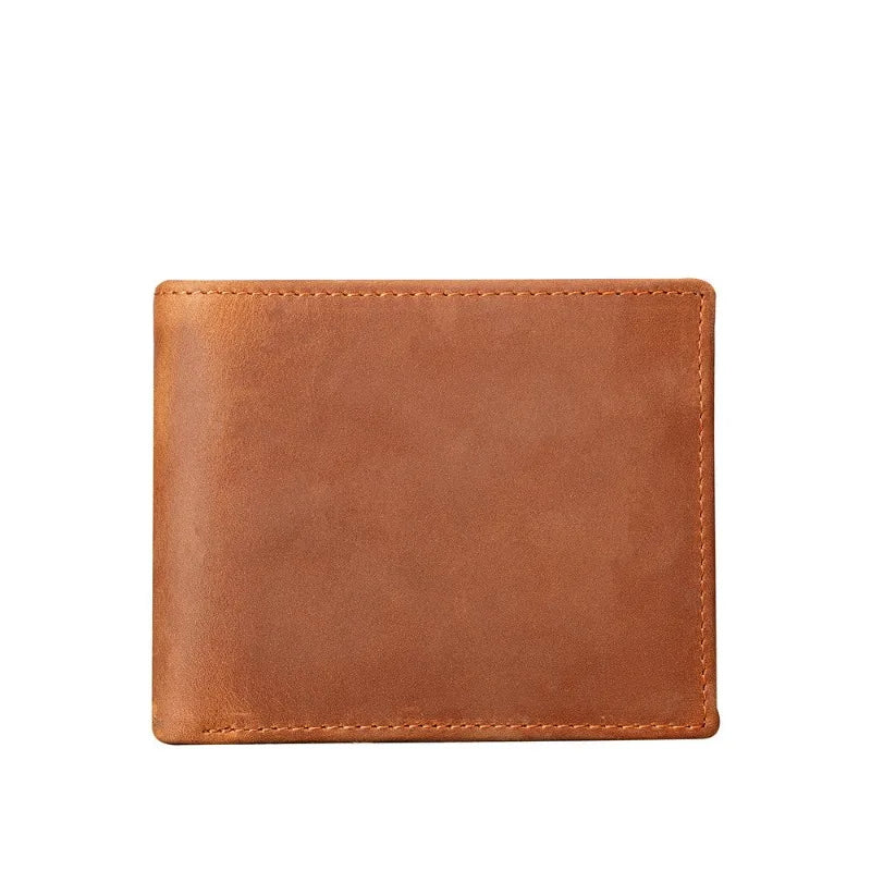 Men's Genuine Crazy Horse Leather Wallet with RFID Protection and Coin Pocket